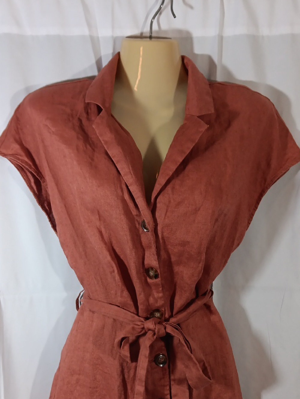 MNG Mango Womens 6 Linen Shirt Dress Button Down Belted - Picture 3 of 11